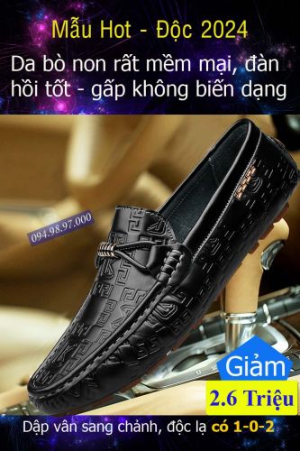 Giày lười nam da bò non cao cấp sang chảnh LZ076 Đen